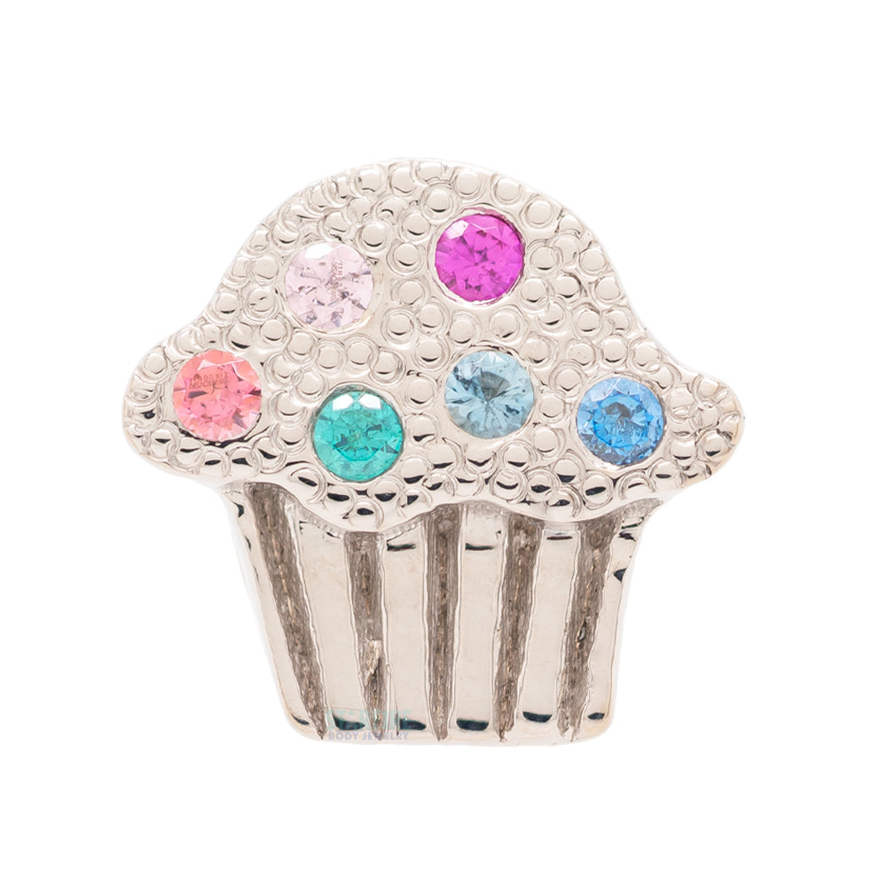 Cupcake Threaded End in Gold with Multi Color Gems