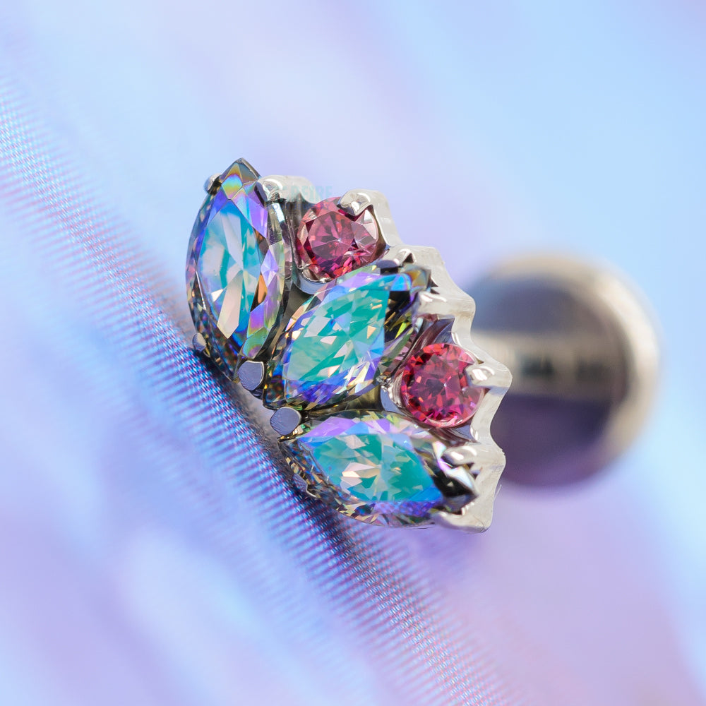 "Eden" Marquise Fan #10 Threaded End with Faceted Gems - custom color combo