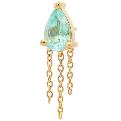 threadless: "Veronika" Pear End with Chains in Gold with Faceted Green Beryl