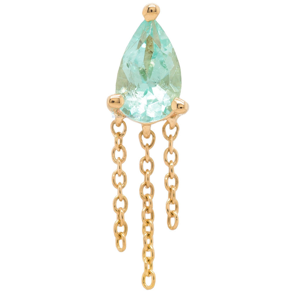 threadless: "Veronika" Pear End with Chains in Gold with Faceted Green Beryl
