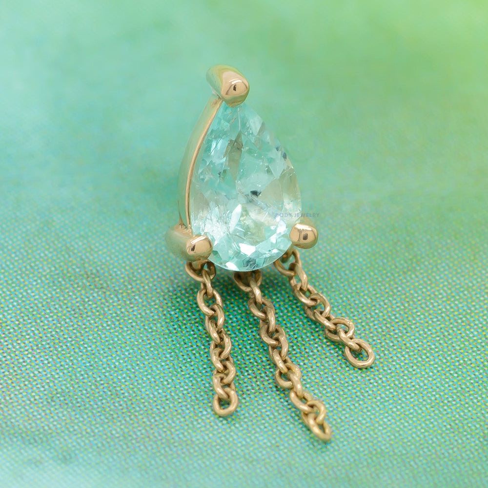 threadless: "Veronika" Pear End with Chains in Gold with Faceted Green Beryl