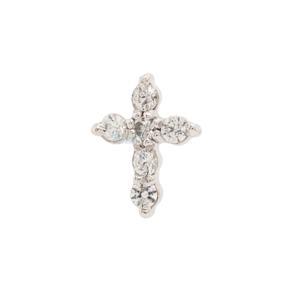 Micro Pave Cross Threaded End in Gold with White CZ's