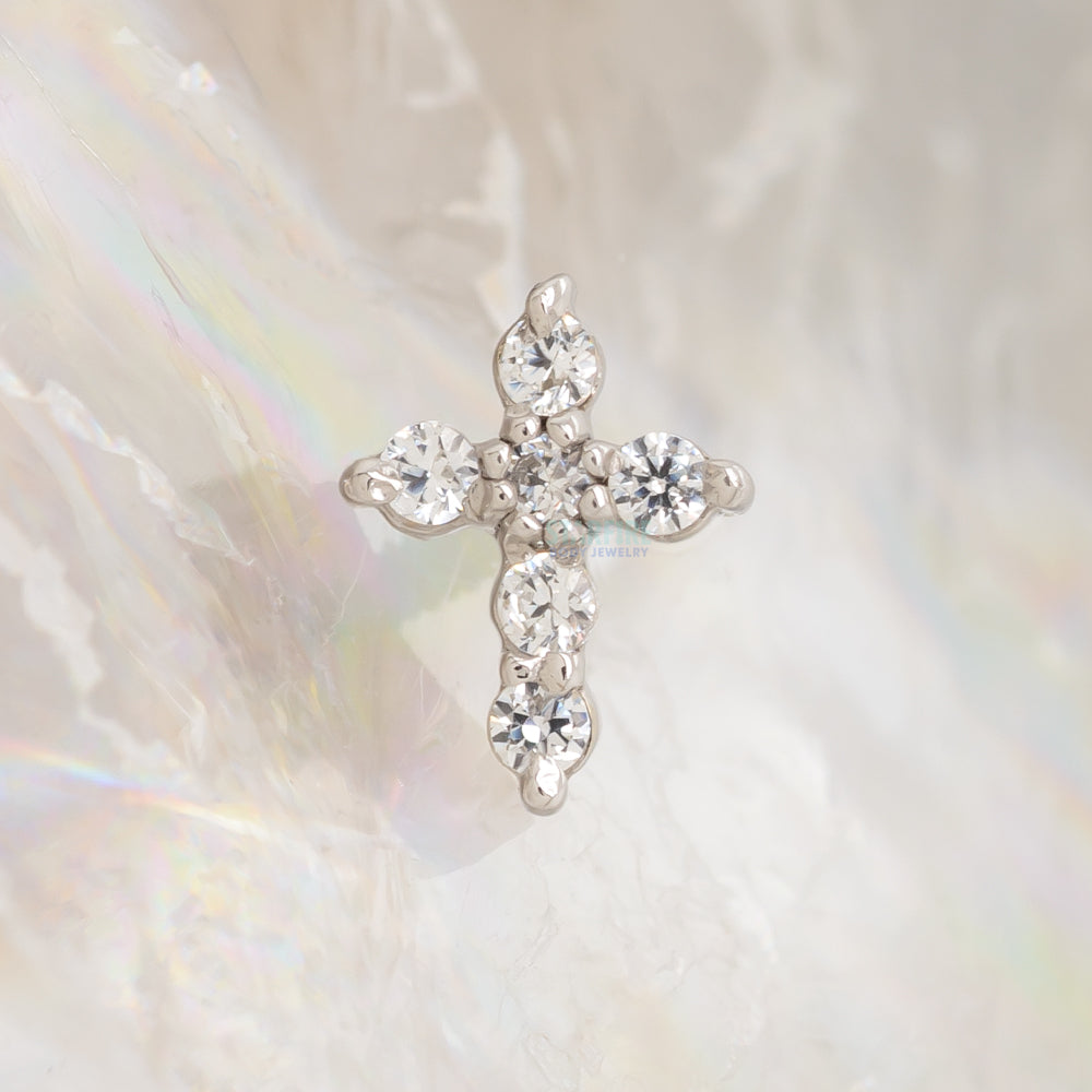 Micro Pave Cross Threaded End in Gold with White CZ's