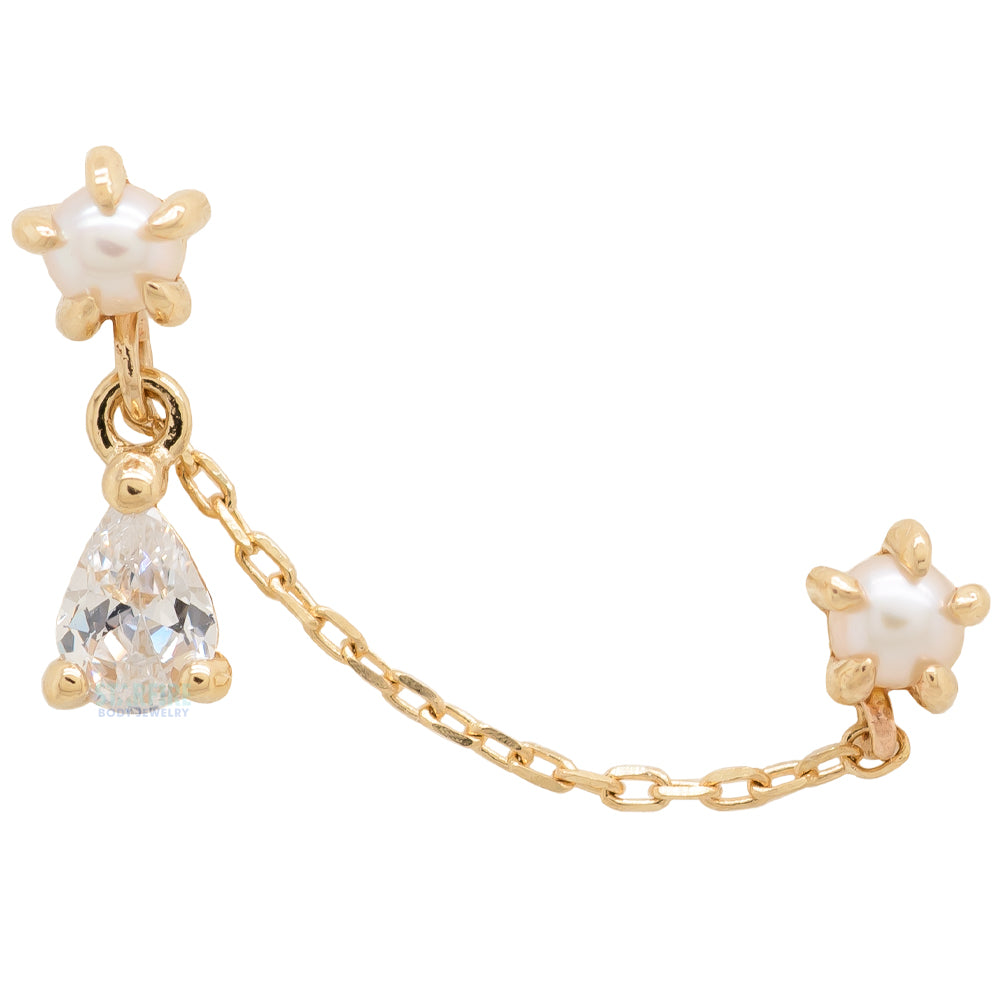 threadless: "Mischief" Chain Dual Pin End in Gold with Pearl & CZ