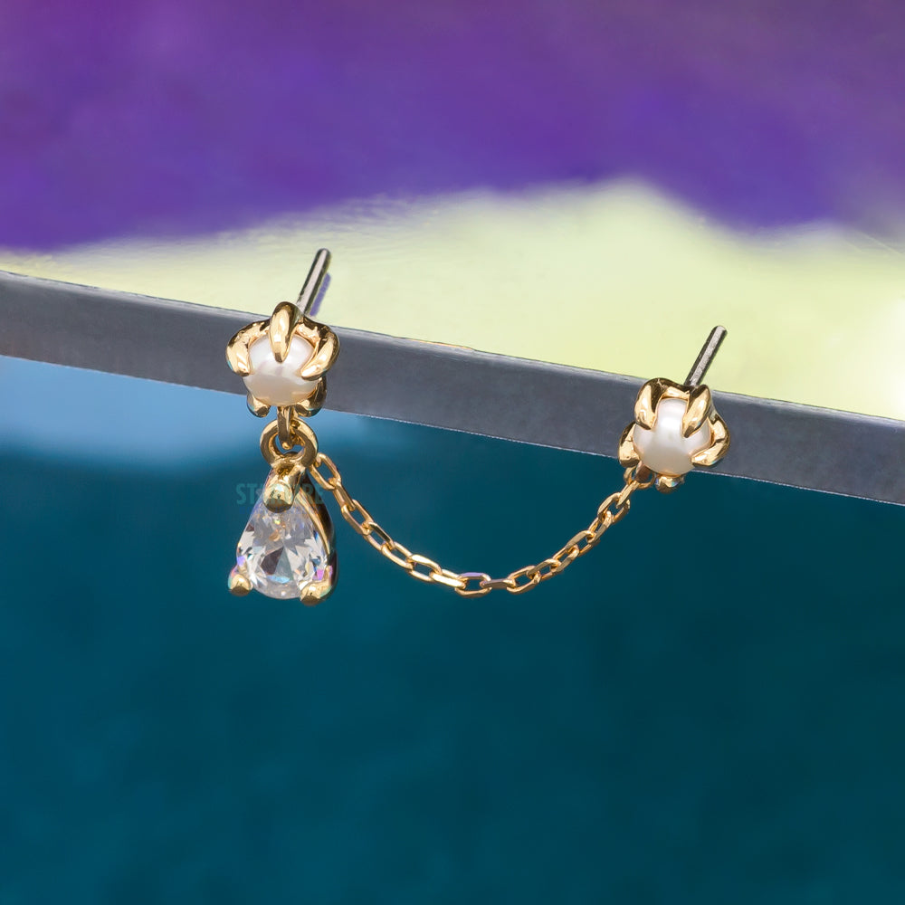 threadless: "Mischief" Chain Dual Pin End in Gold with Pearl & CZ