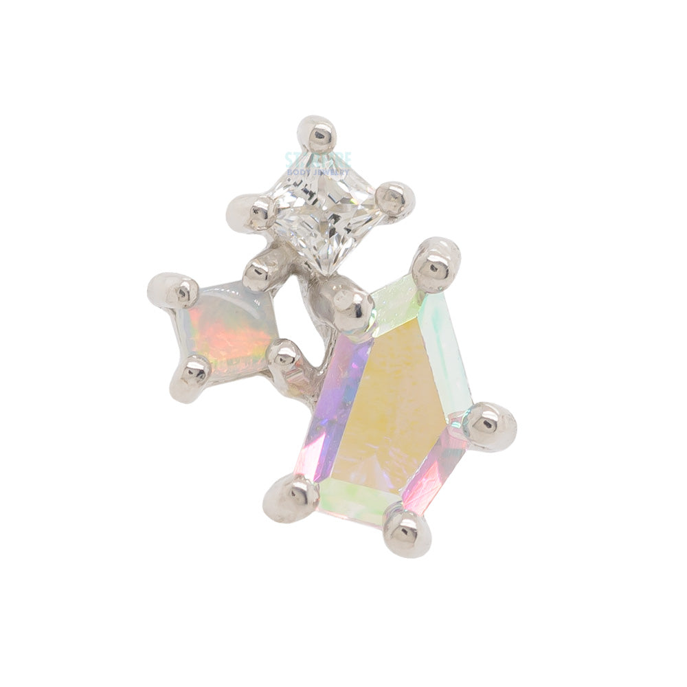 threadless: "Lyra" End in Gold with Mercury Mist Topaz, Opal, & CZ