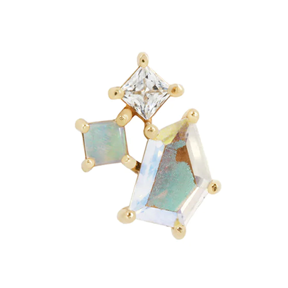 threadless: "Lyra" End in Gold with Mercury Mist Topaz, Opal, & CZ