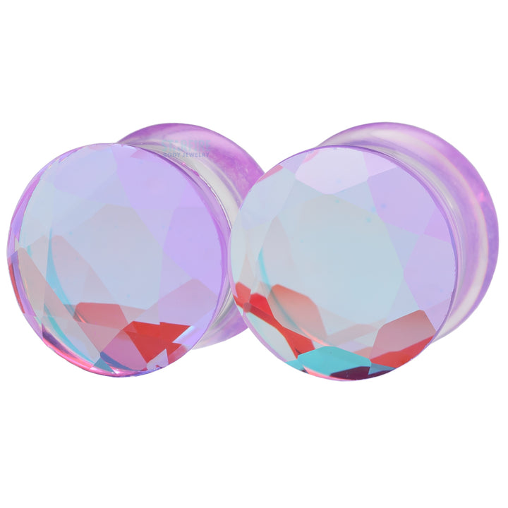 Faceted Glass Plugs - Aurora Borealis - Purple
