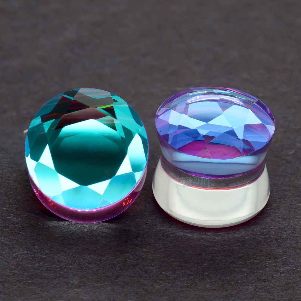 Faceted Glass Plugs - Aurora Borealis - Purple