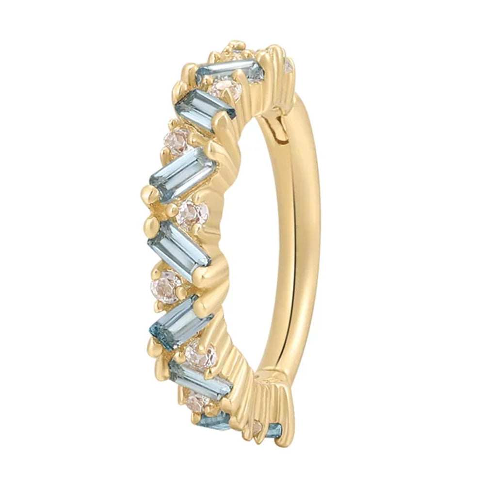 "Laguna" Hinge Ring / Clicker in Gold with London Blue & White Topaz