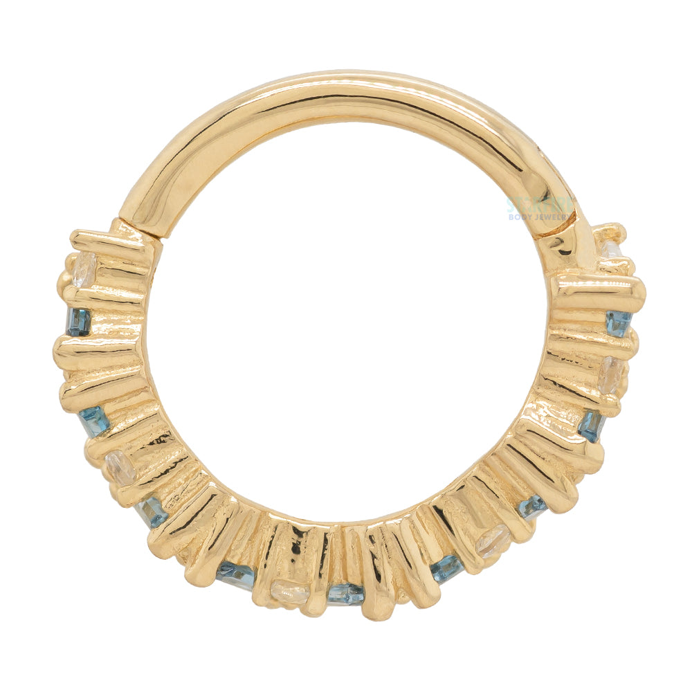 "Laguna" Hinge Ring / Clicker in Gold with London Blue & White Topaz