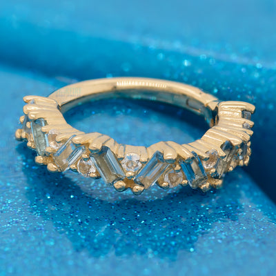 "Laguna" Hinge Ring / Clicker in Gold with London Blue & White Topaz