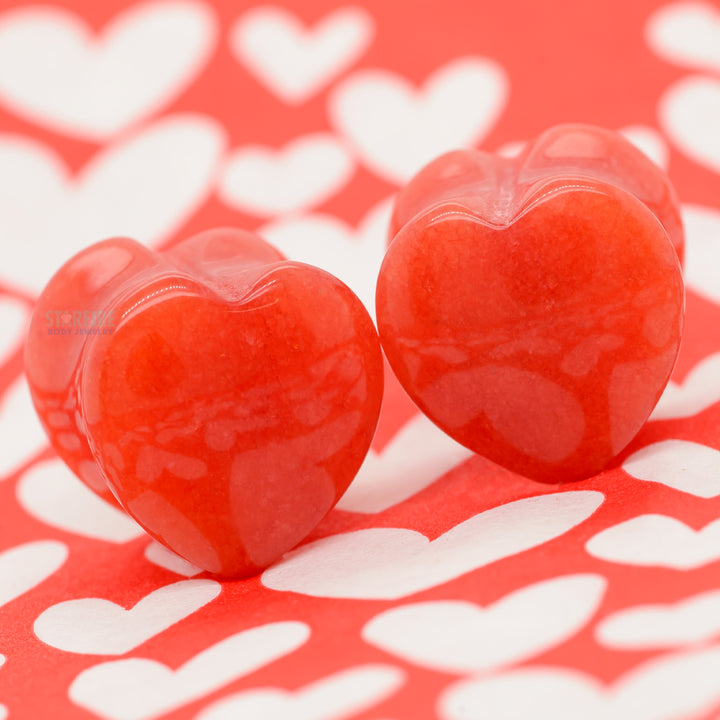 Heart Stone Plugs - Red Jade