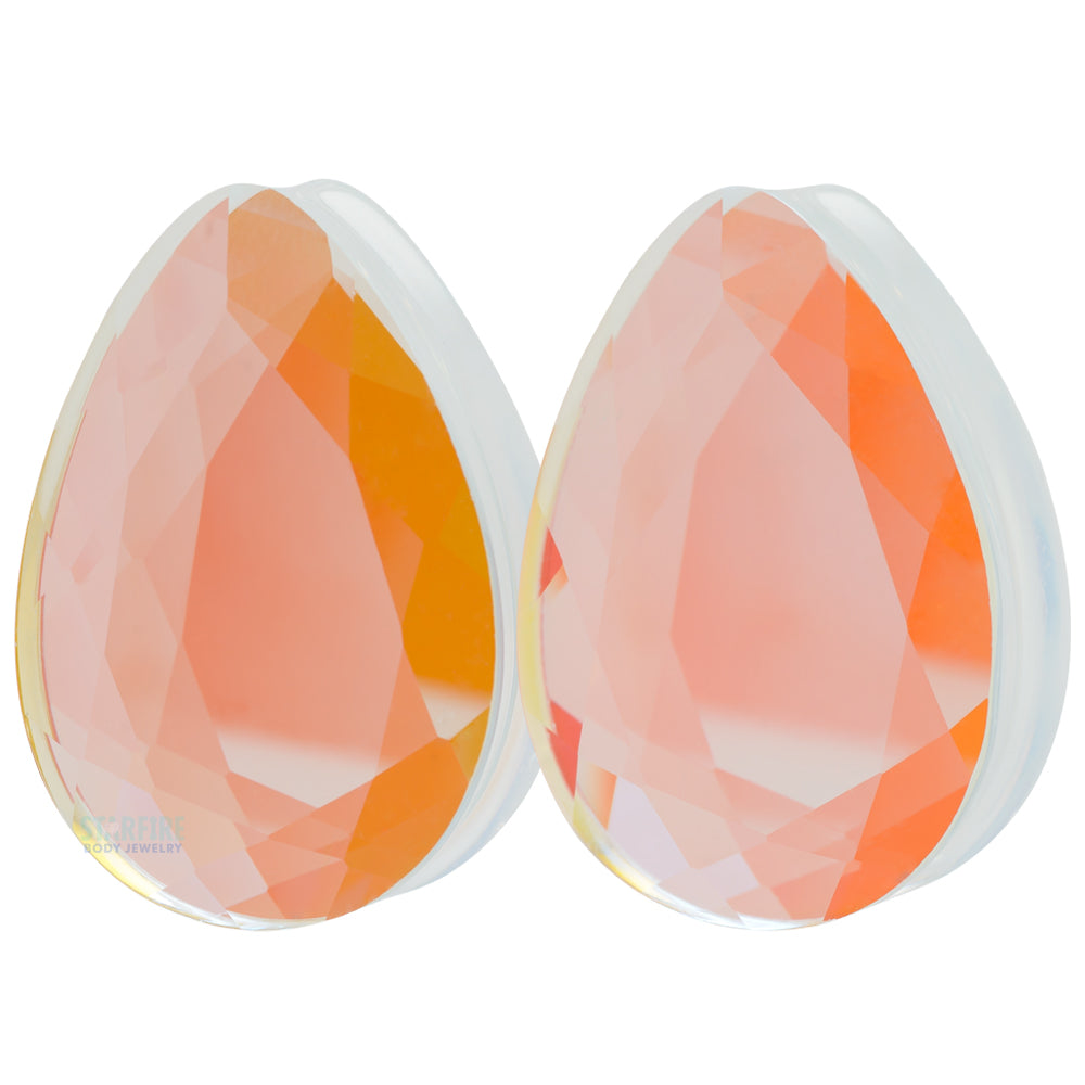 Faceted Glass Teardrop Plugs - Aurora Borealis