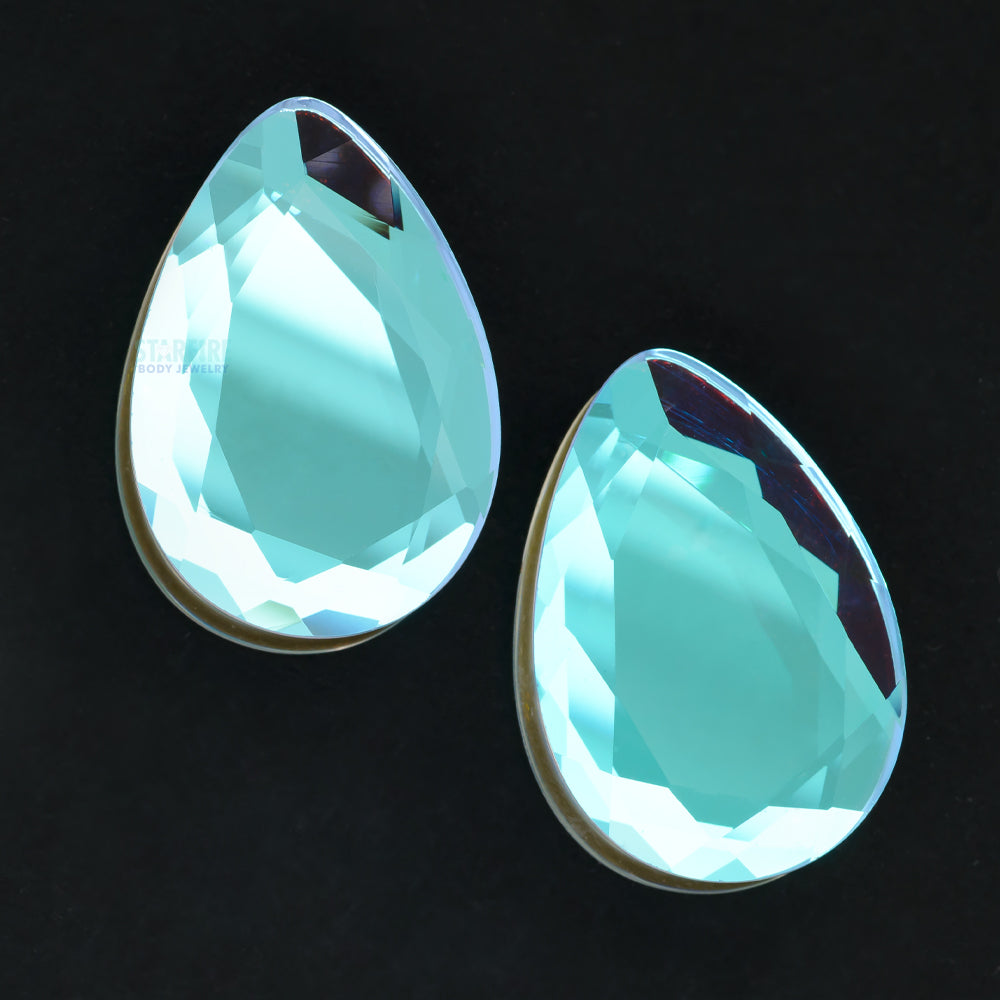 Faceted Glass Teardrop Plugs - Aurora Borealis