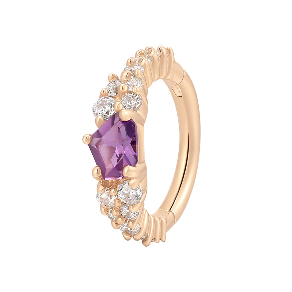 "Inspiration" Hinge Ring / Clicker in Gold with Amethyst & White CZ's