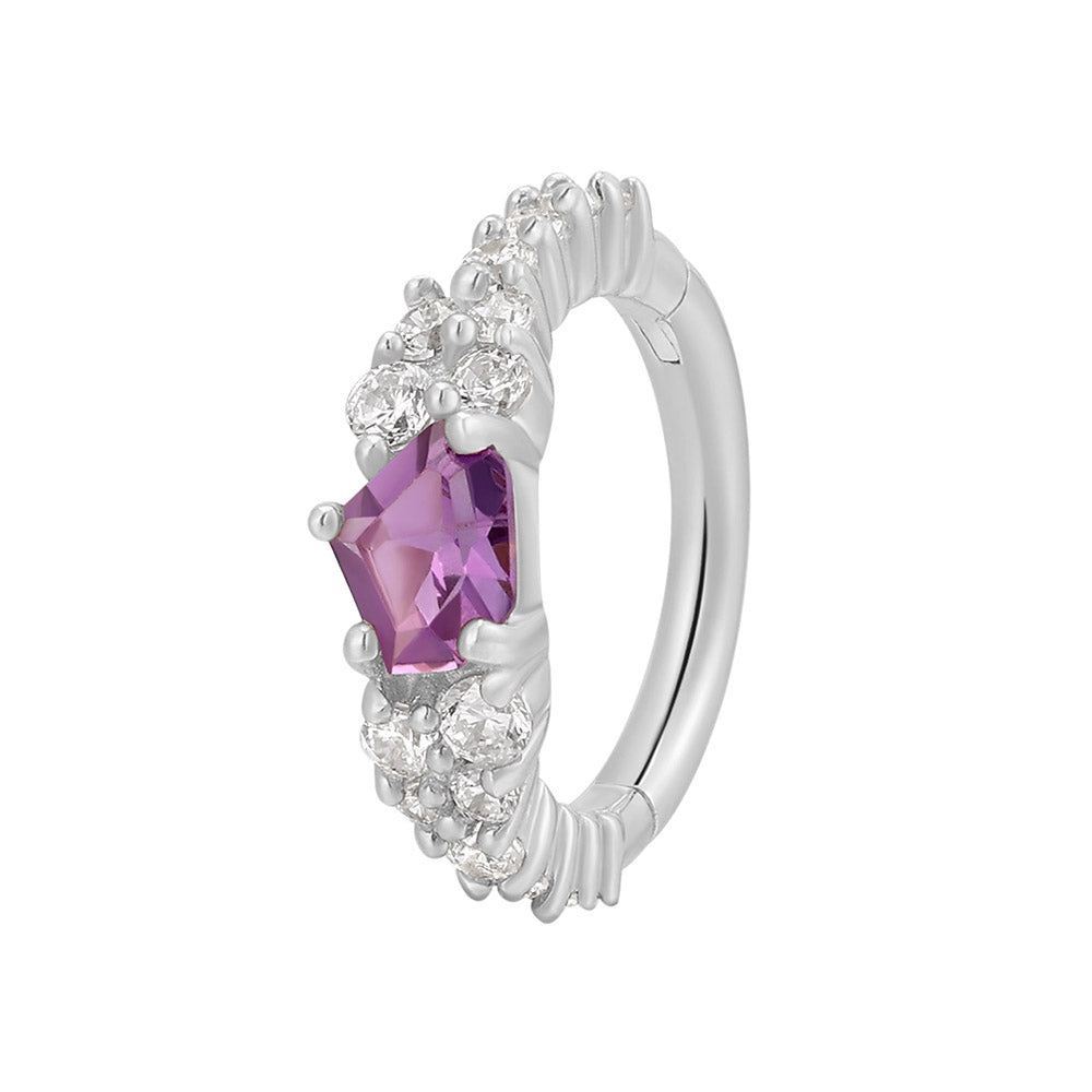 "Inspiration" Hinge Ring / Clicker in Gold with Amethyst & White CZ's