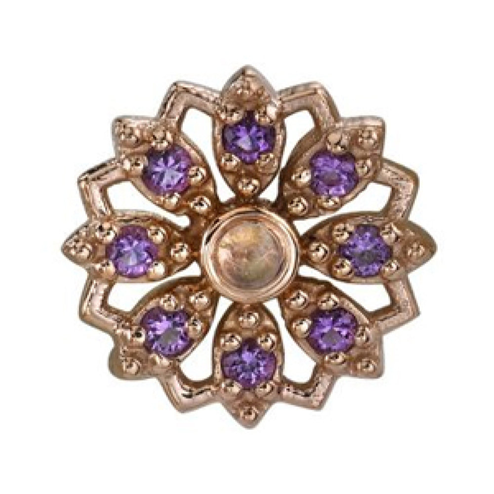 "Rosette" Threaded End in Gold with Rainbow Moonstone & Amethyst