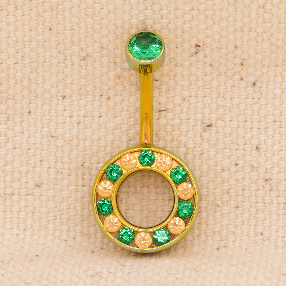 Orbits Navel Curve with Brilliant-Cut Gems - Green & Yellow