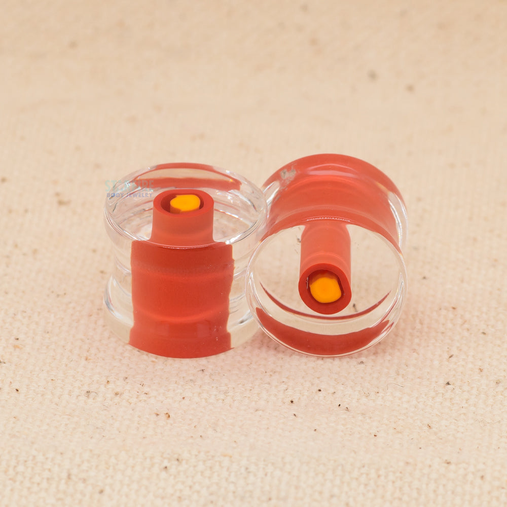 Double-Flared Glass Plugs - Red (9/16")