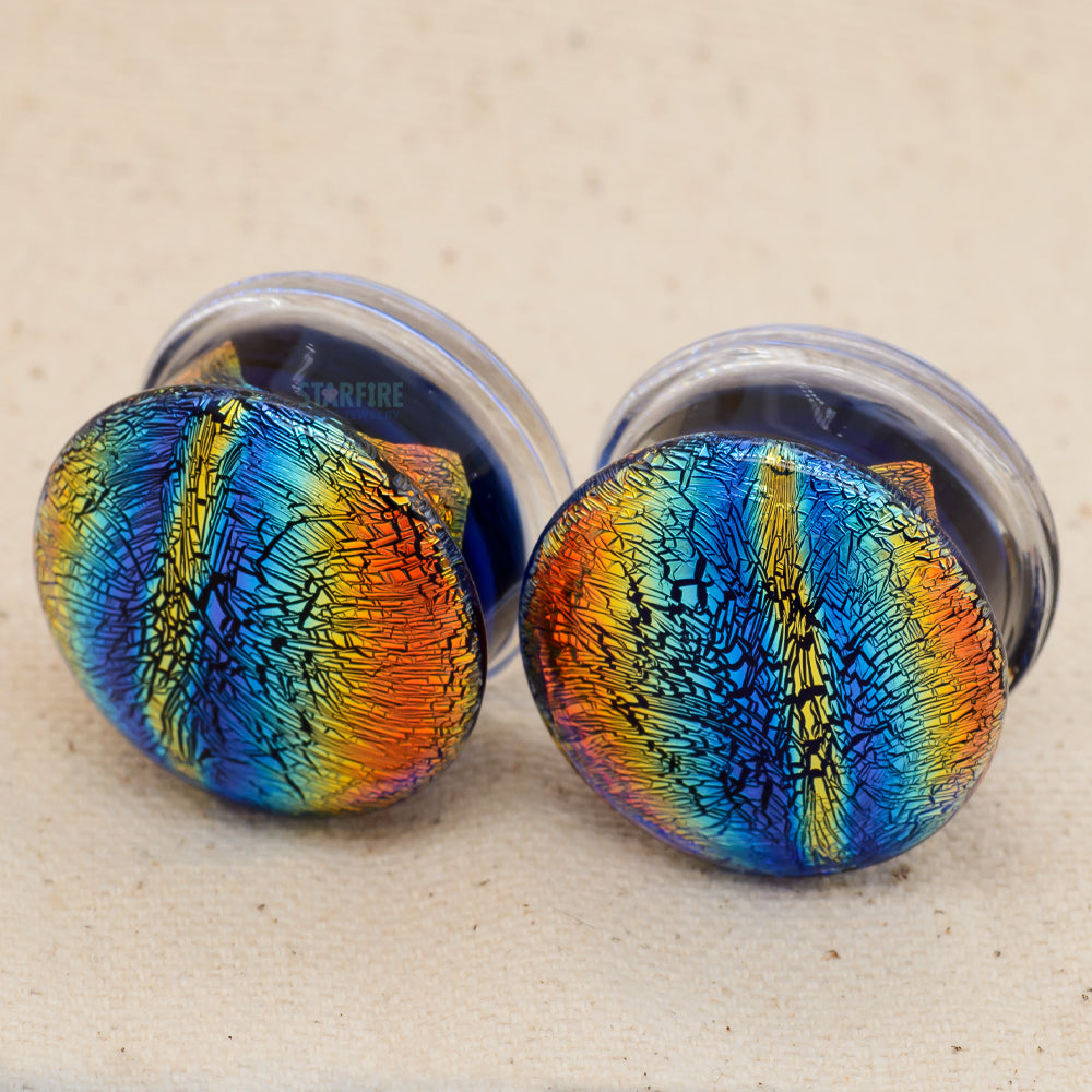 Double-Flared Glass Dichro Dome Plugs - Rainbow (7/8")