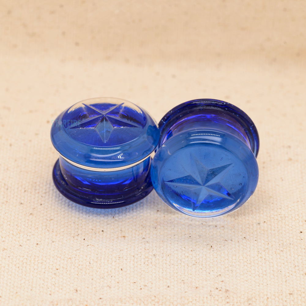 Double-Flared Pyrex Glass Plugs - Blue Star (7/8")
