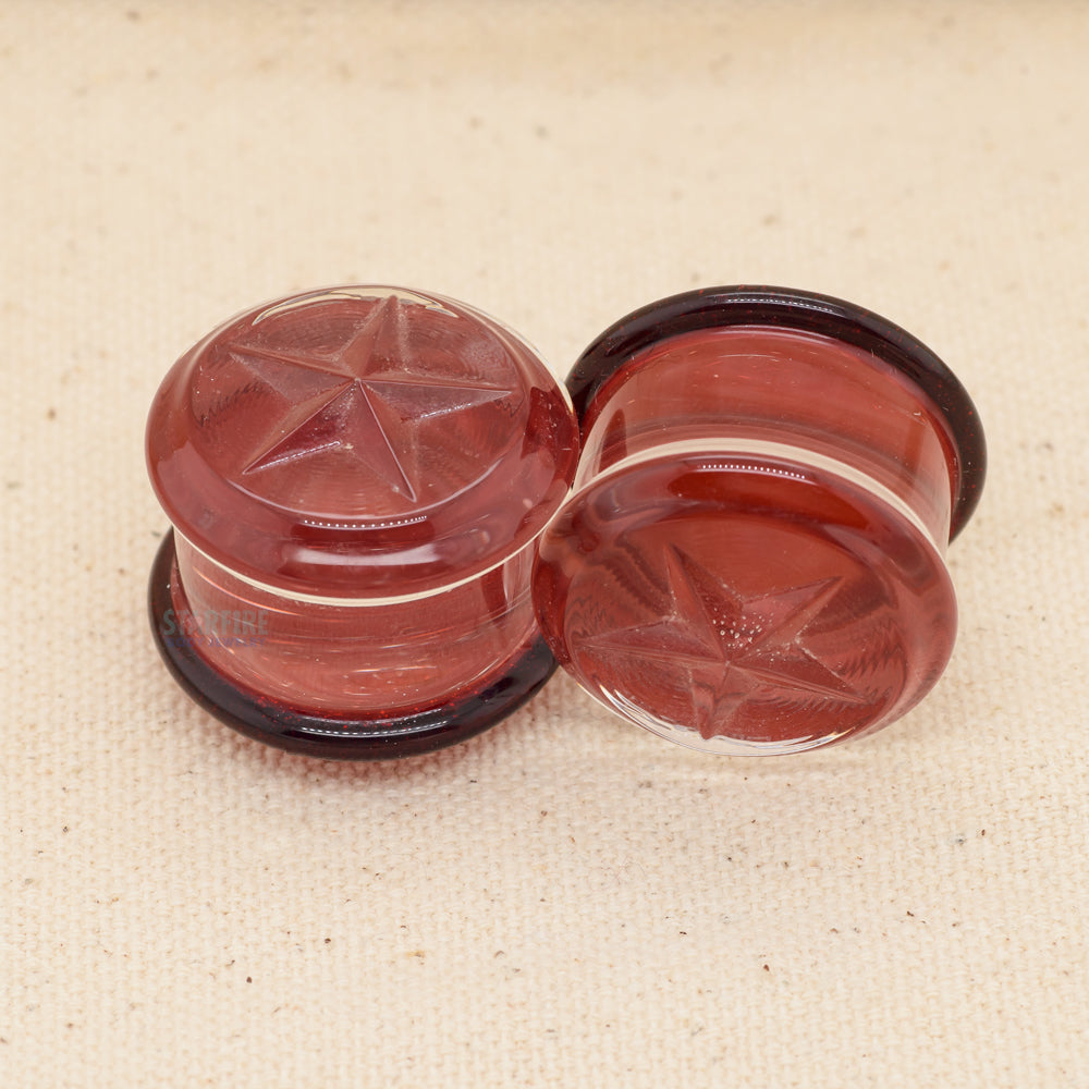 Double-Flared Pyrex Glass Plugs - Ruby Star (7/8")