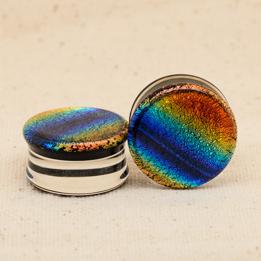 Double-Flared Glass Dichro Plugs - Rainbow (7/8")
