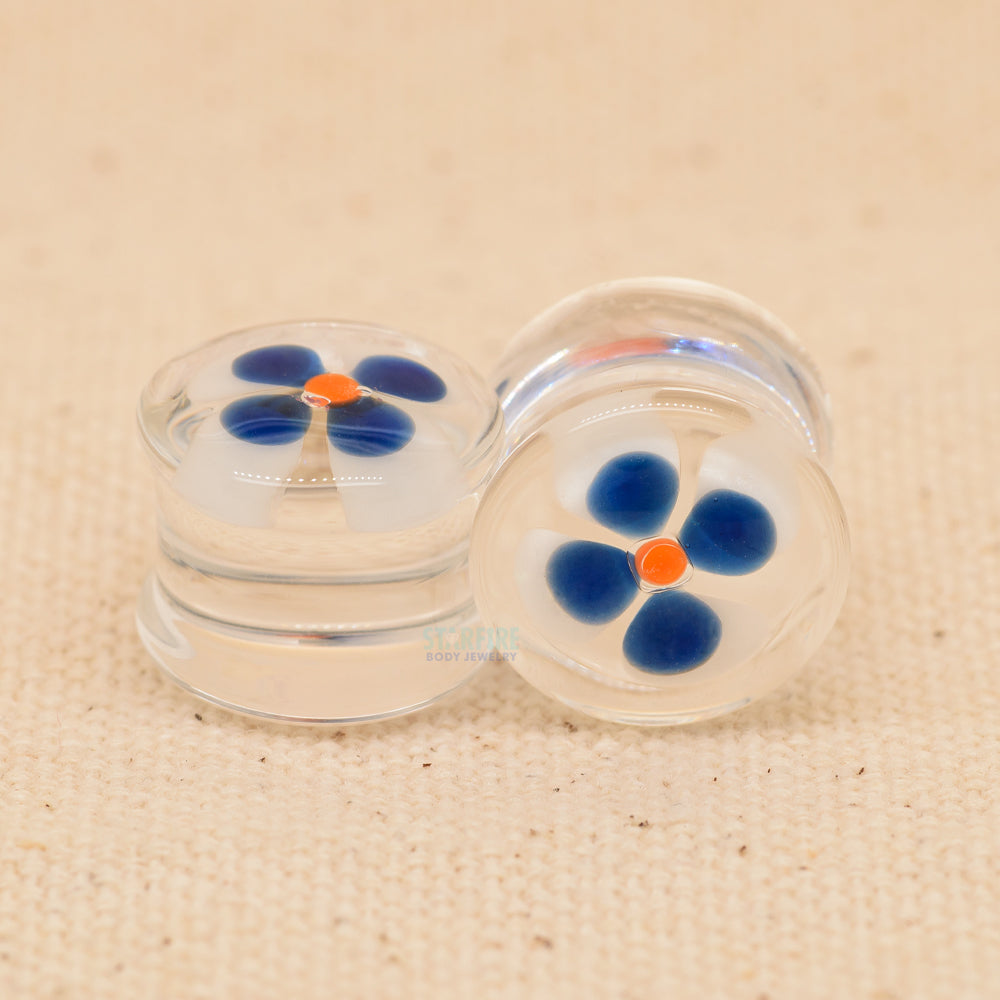 Double-Flared Glass Plugs - Flower (1/2")