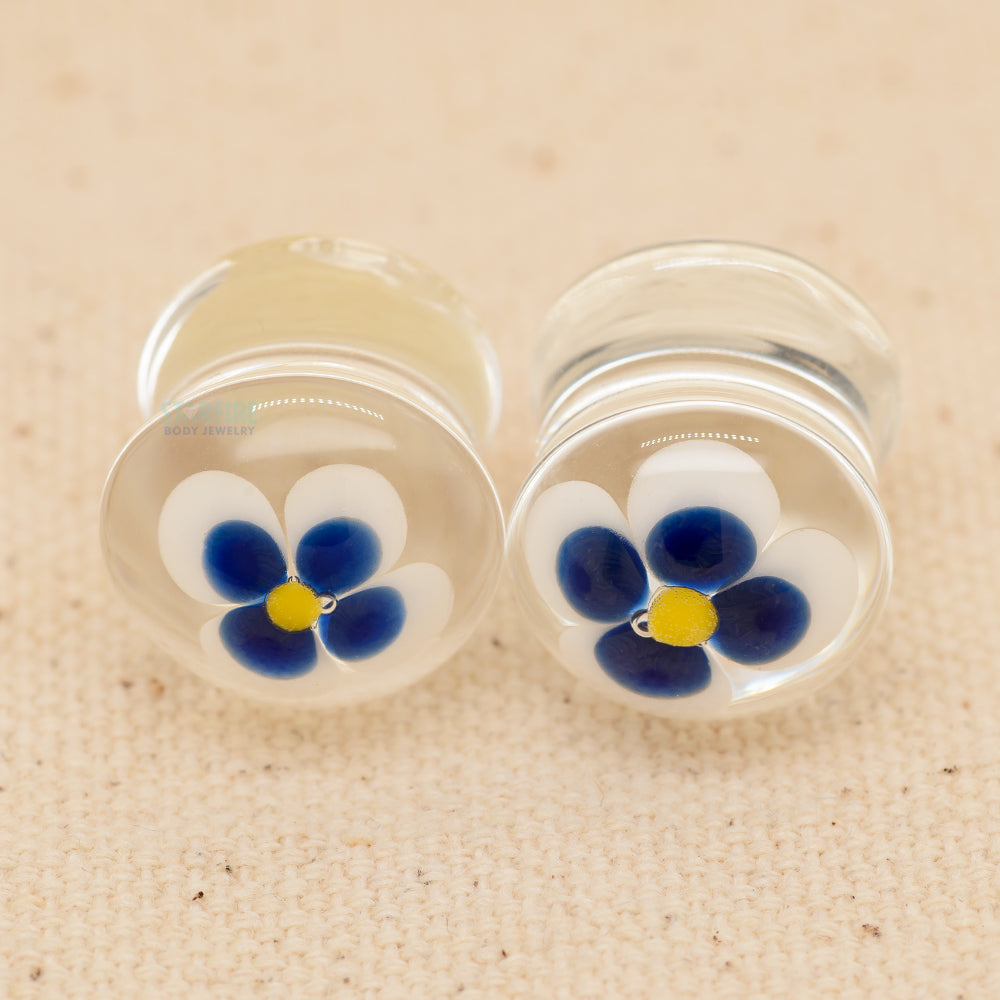 Double-Flared Dome Glass Plugs - Flower (1/2")