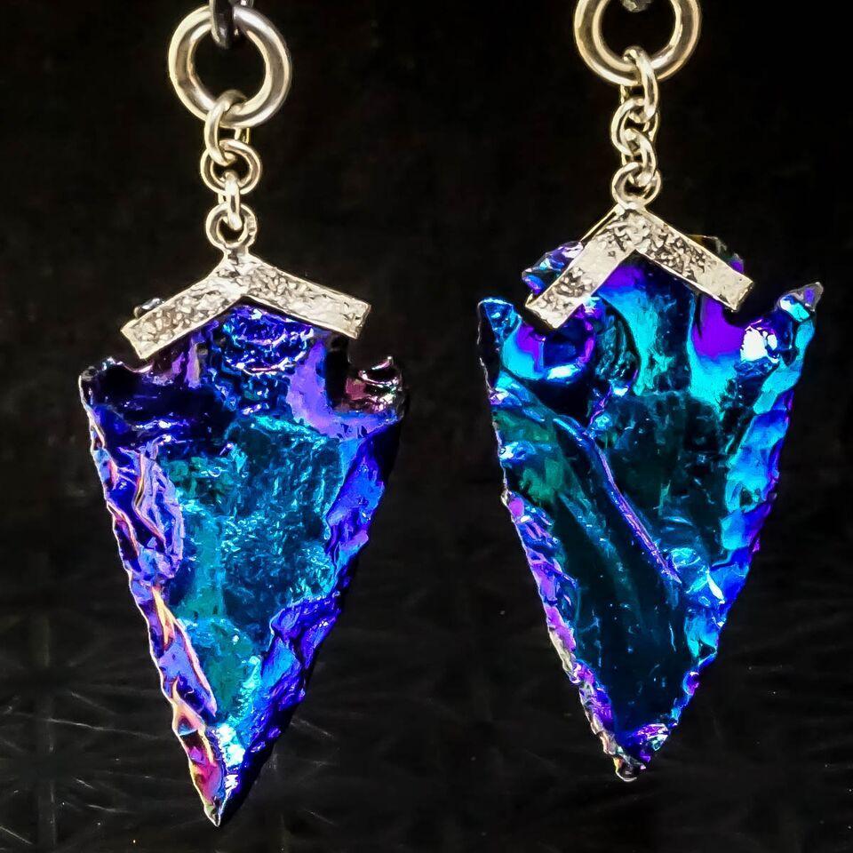 Blue Titanium Chalcedony Arrowhead Hangers